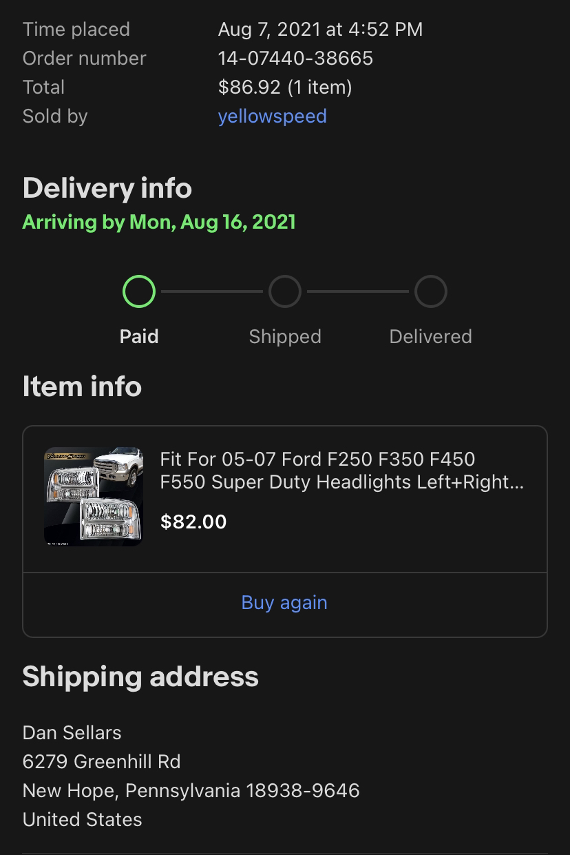 Headlights receipt