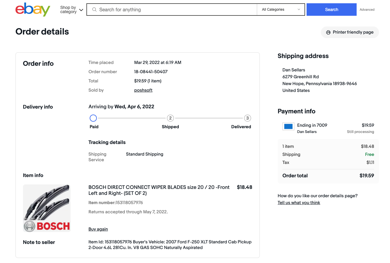 Bosch wipers for receipt